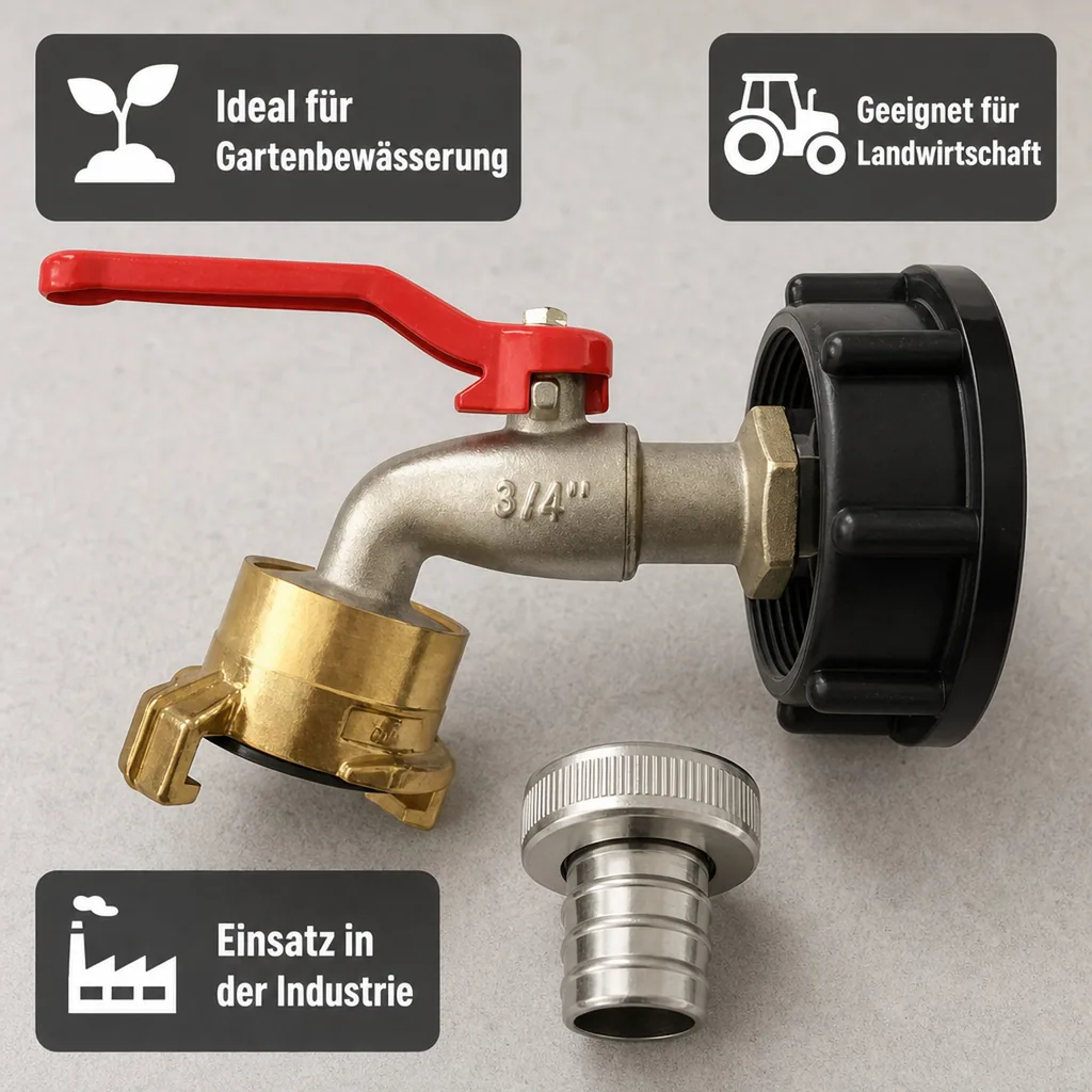 IBC Container Adapter, S60 Hahn, 3/4 Zoll Wasserhahn Set