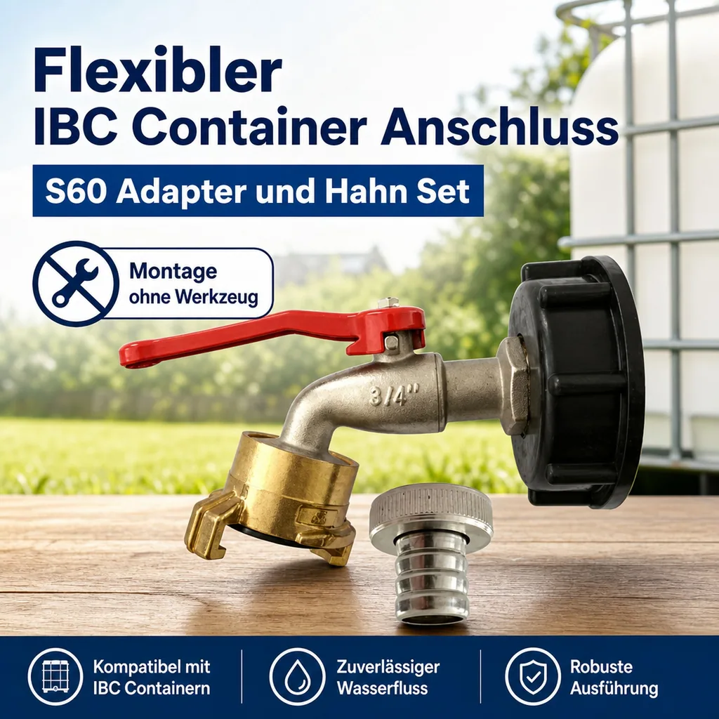 IBC Container Adapter, S60 Hahn, 3/4 Zoll Wasserhahn Set