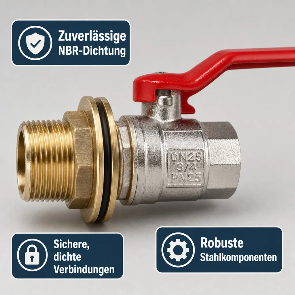 Regentonne Durchführung Set, Tankdurchführung, 3/4 Zoll Hebelkugelhahn