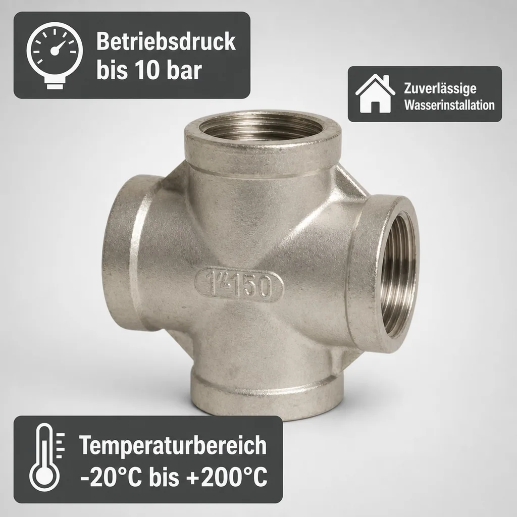 Edelstahl Fitting, Gewindefitting, Kreuzstück 90°, 1/2" IG, V4A