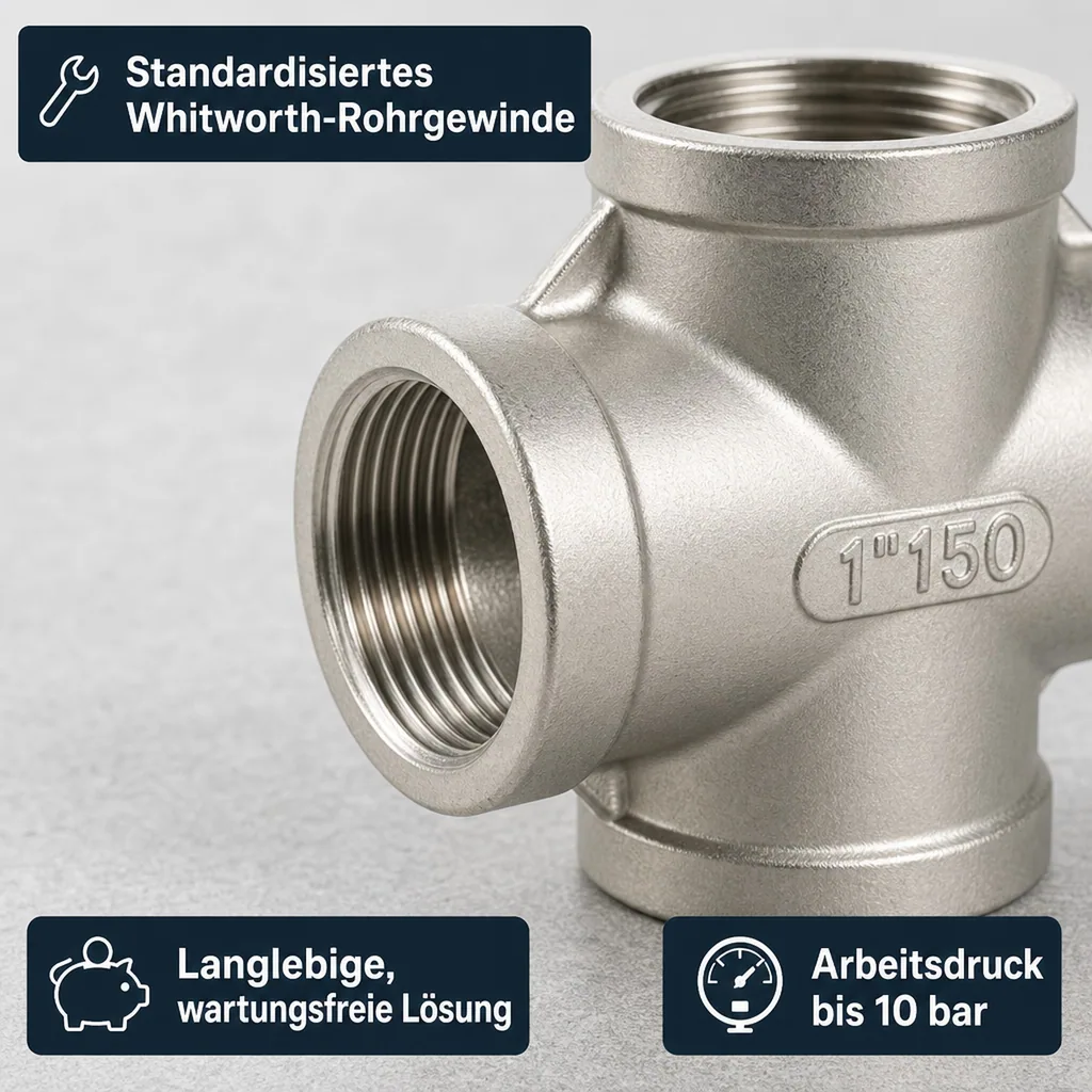 Edelstahl Fitting, Gewindefitting, Kreuzstück Edelstahl, 1/4 Zoll IG