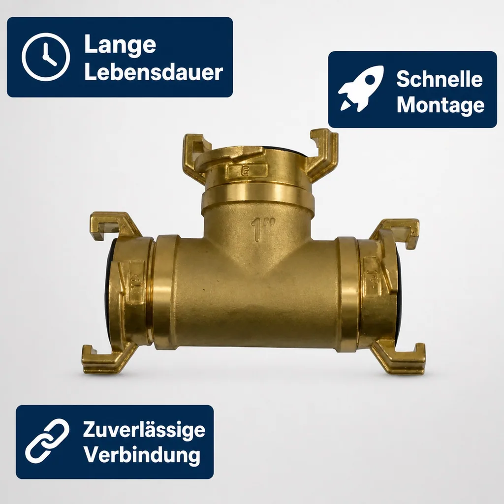 Messing T-Stück 3x1 Zoll, 3x Gewindestück 1 Zoll IG/AG, Messingfitting