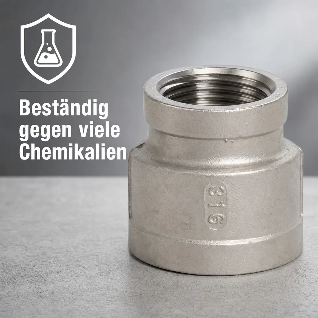Edelstahl Reduziermuffe, Gewindefitting Edelstahl, 1 1/2" x 1" IG, V4A