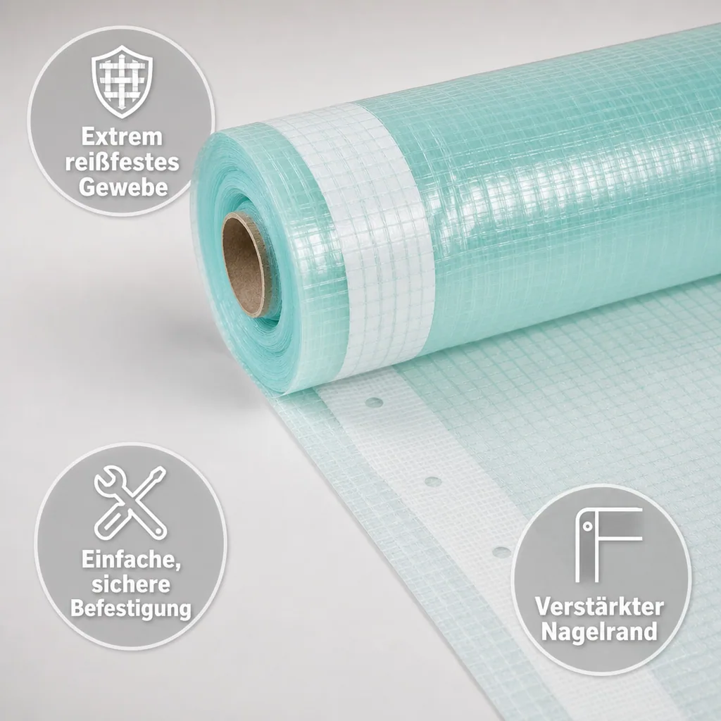 Gitterfolie, Gewächshausfolie, 1.5 Breite x 12 Meter, Nagelrand