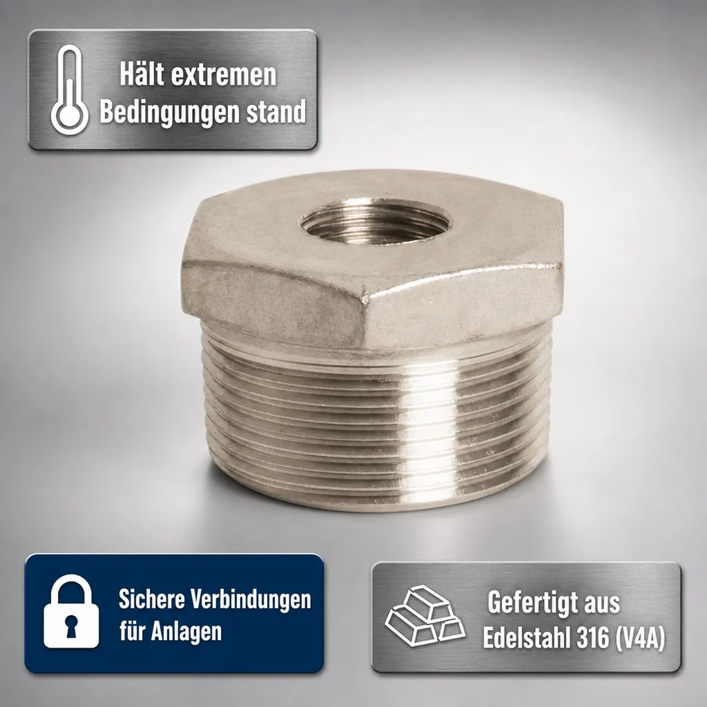 Edelstahl Fitting, Gewindefitting, Reduzierstück 1 1/4" AG x 3/4" IG