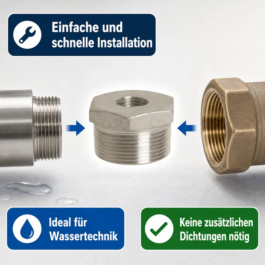 Edelstahl Fitting, Gewindefitting, Reduzierstück 1 1/4" AG x 3/4" IG
