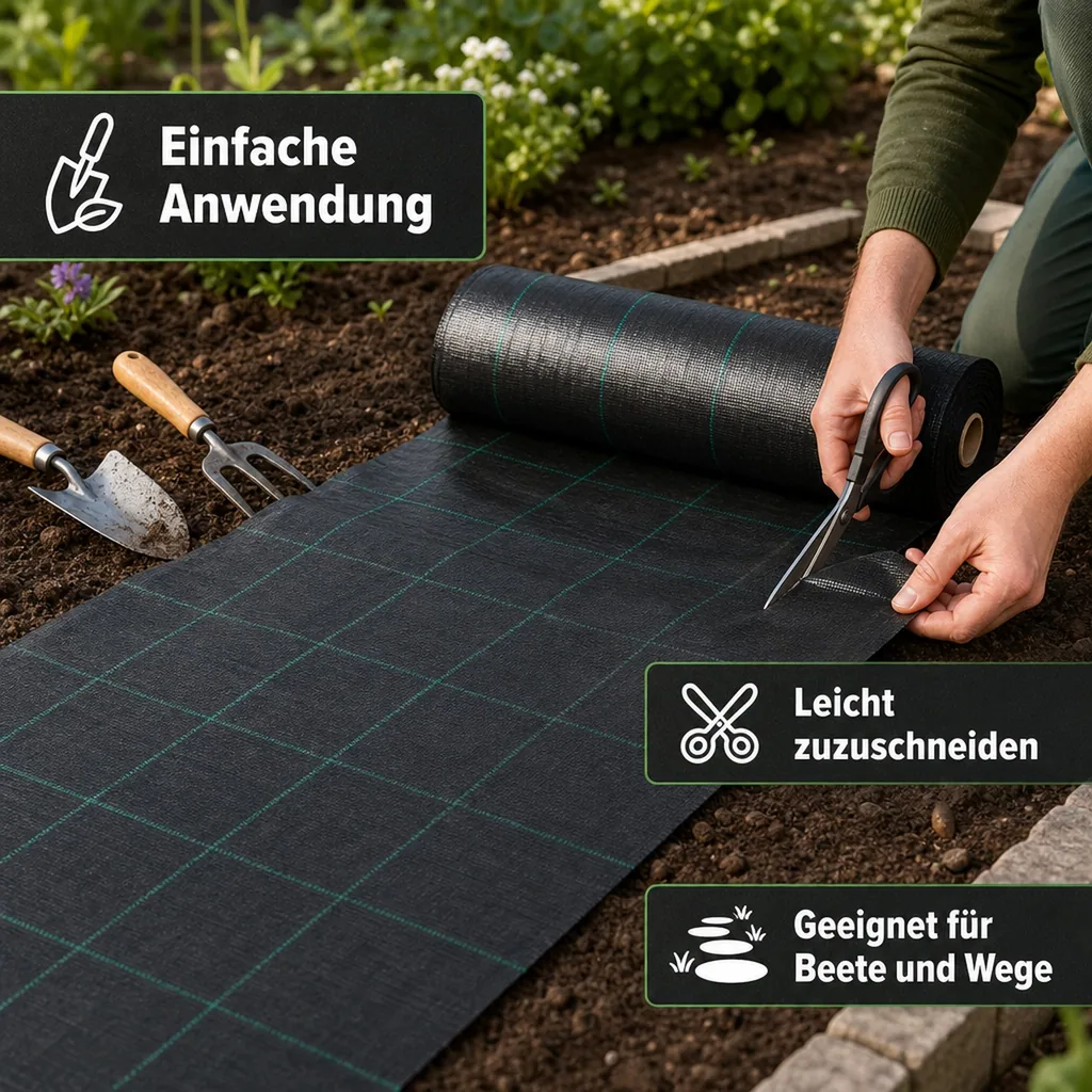 Unkrautvlies, Bodengewebe, Gartenvlies, 2m x 1m, Unkrautschutz, Beetvlies