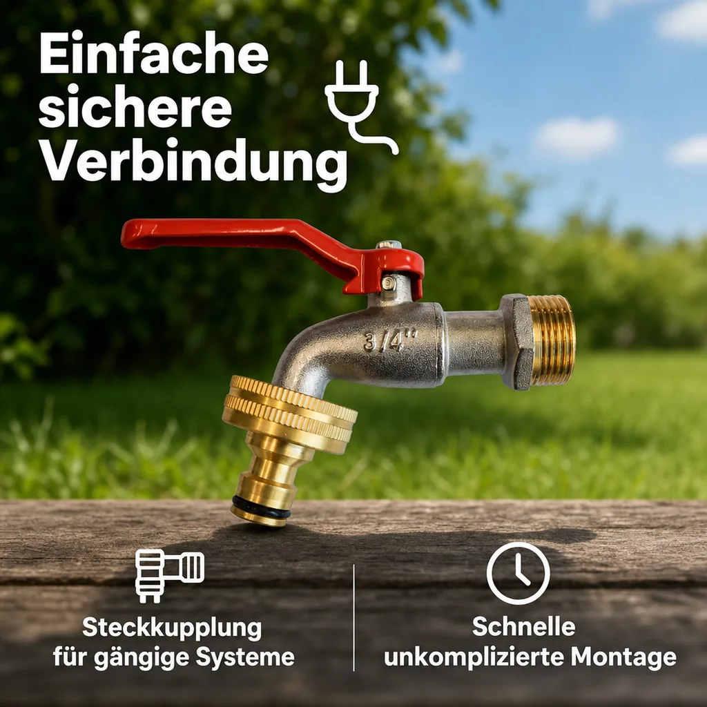 Kugelhahn 3/4 Zoll, Hebel Kugelhahn mit Steckkupplung, Garten, Aussenbereich