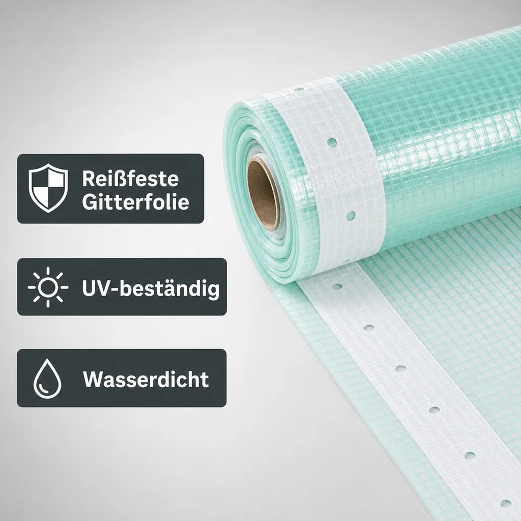 Gitterfolie, Gewächshausfolie, Gartenfolie, 4 Breite x 8 Meter, Nagelrand