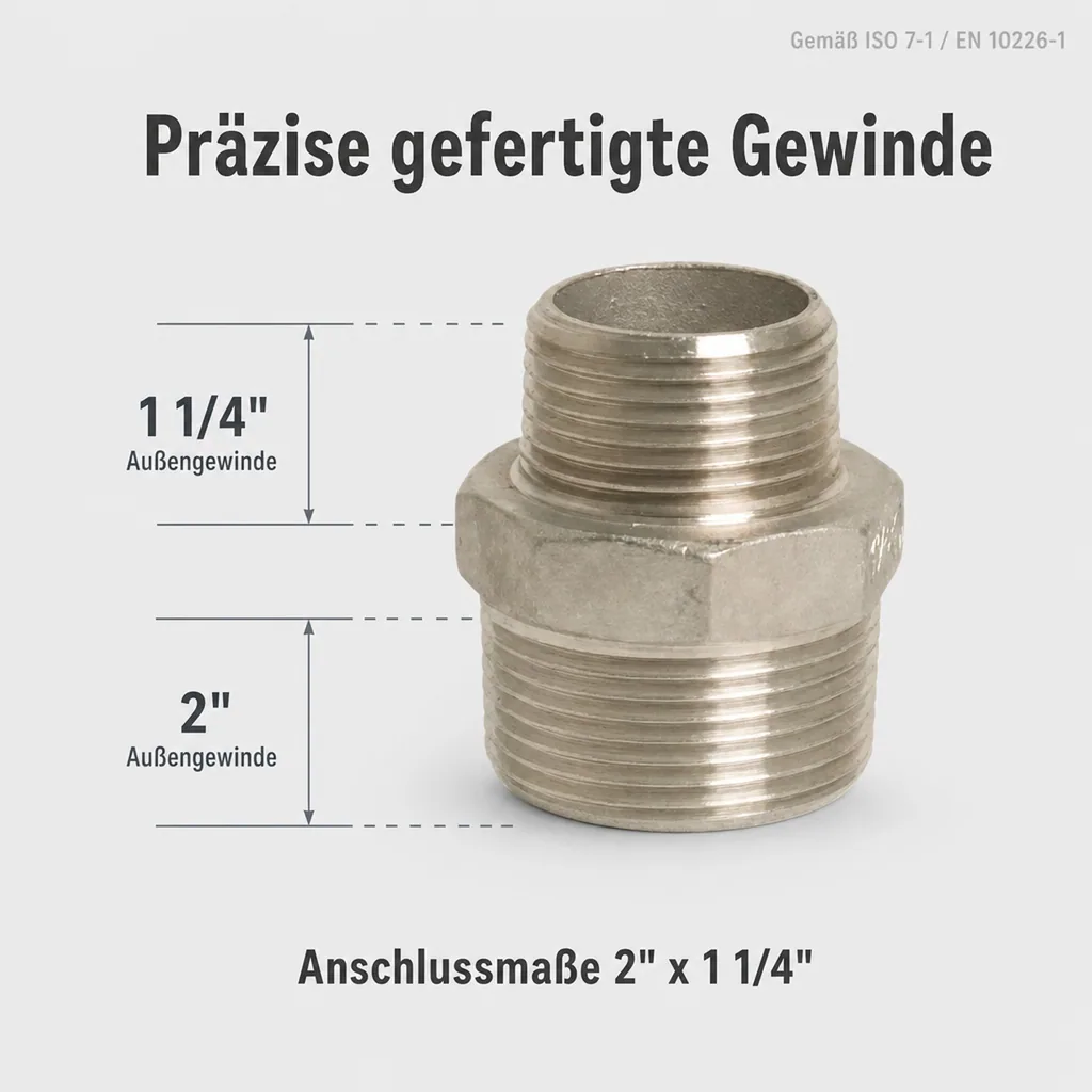 Gewindefitting Edelstahl Reduziernippel 2" AG x 1 1/4" AG