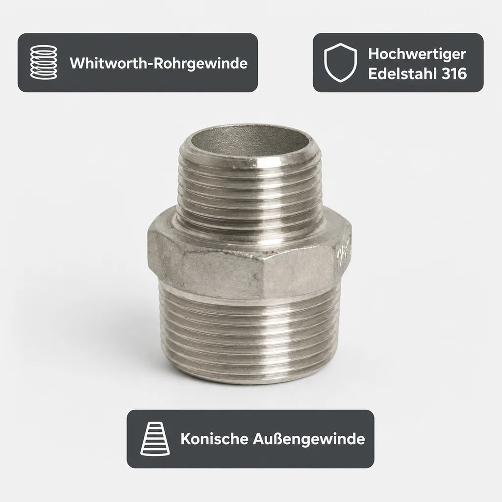 Gewindefitting Edelstahl Reduziernippel 2" AG x 1 1/4" AG