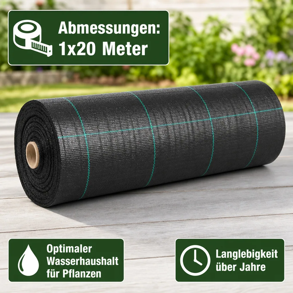 Bodengewebe, Abdeckvlies, Unkrautvlies 1x20m, 100g/m², Gartenvlies