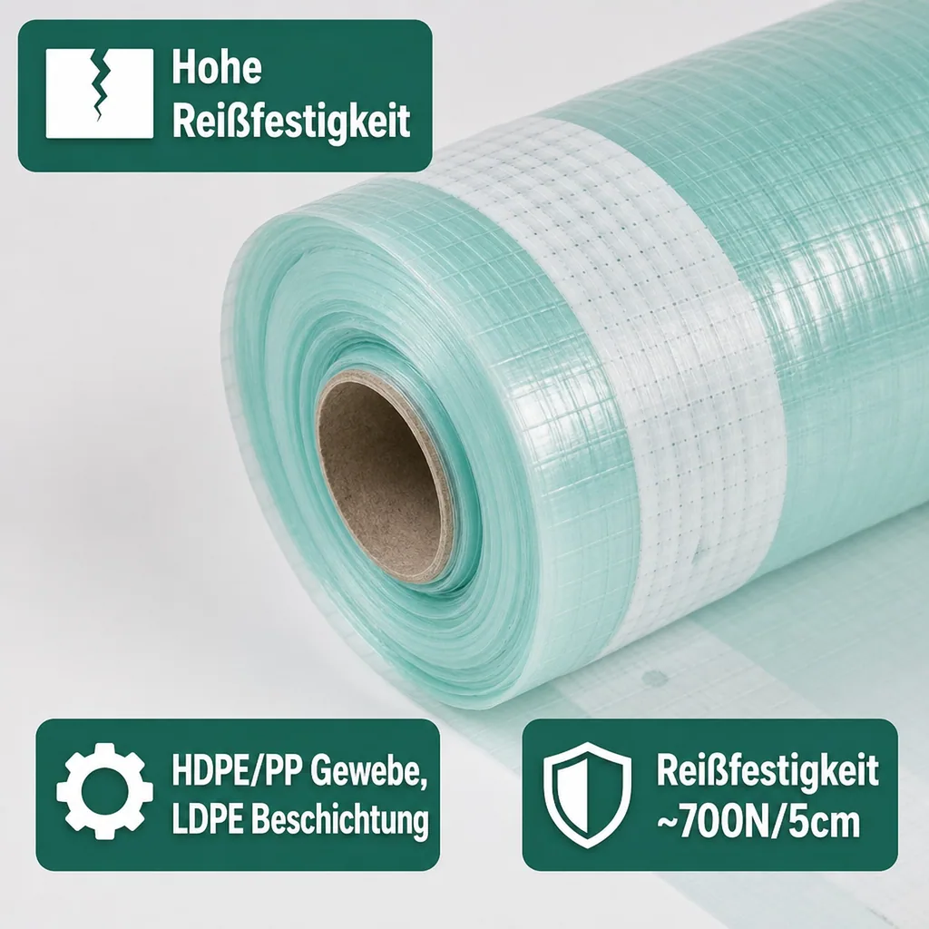 Gitterfolie, Gewächshausfolie, Baufolie, 4 Breite x 16 Meter