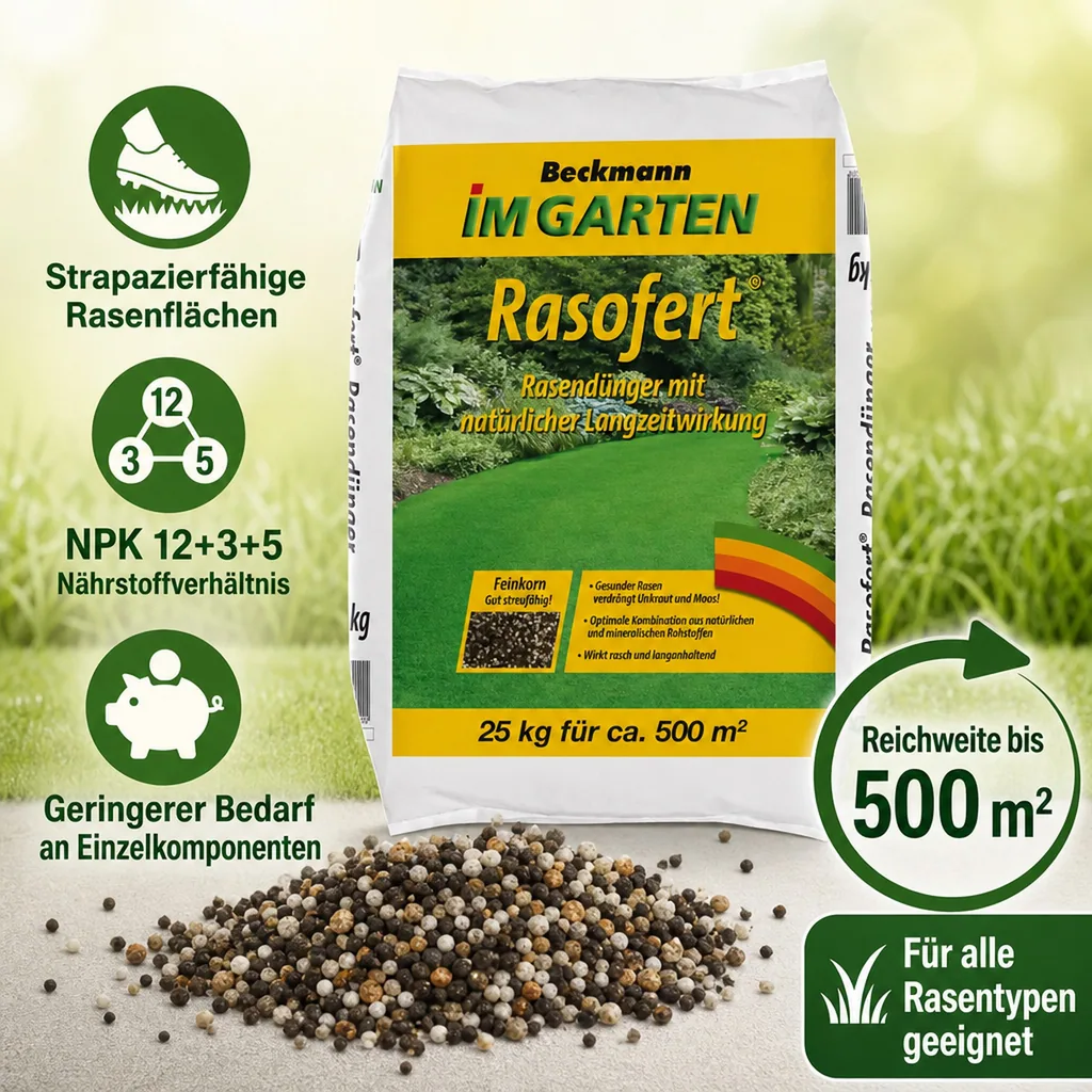 Rasendünger, Langzeitdünger 25kg, Mineralischer rasendünger für ca. 500m²