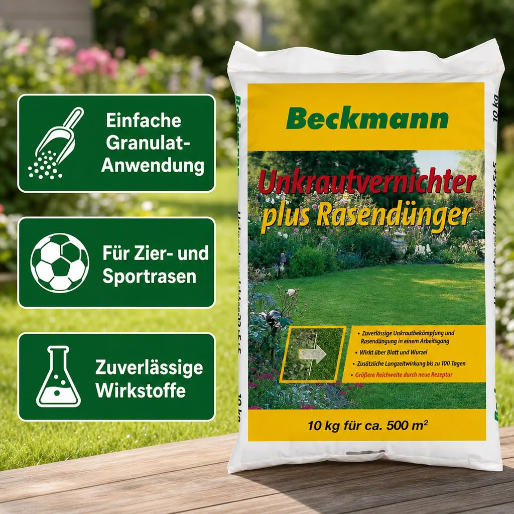 Rasendünger mit Unkrautvernichter 10 kg, Langzeitwirkung für 500m²