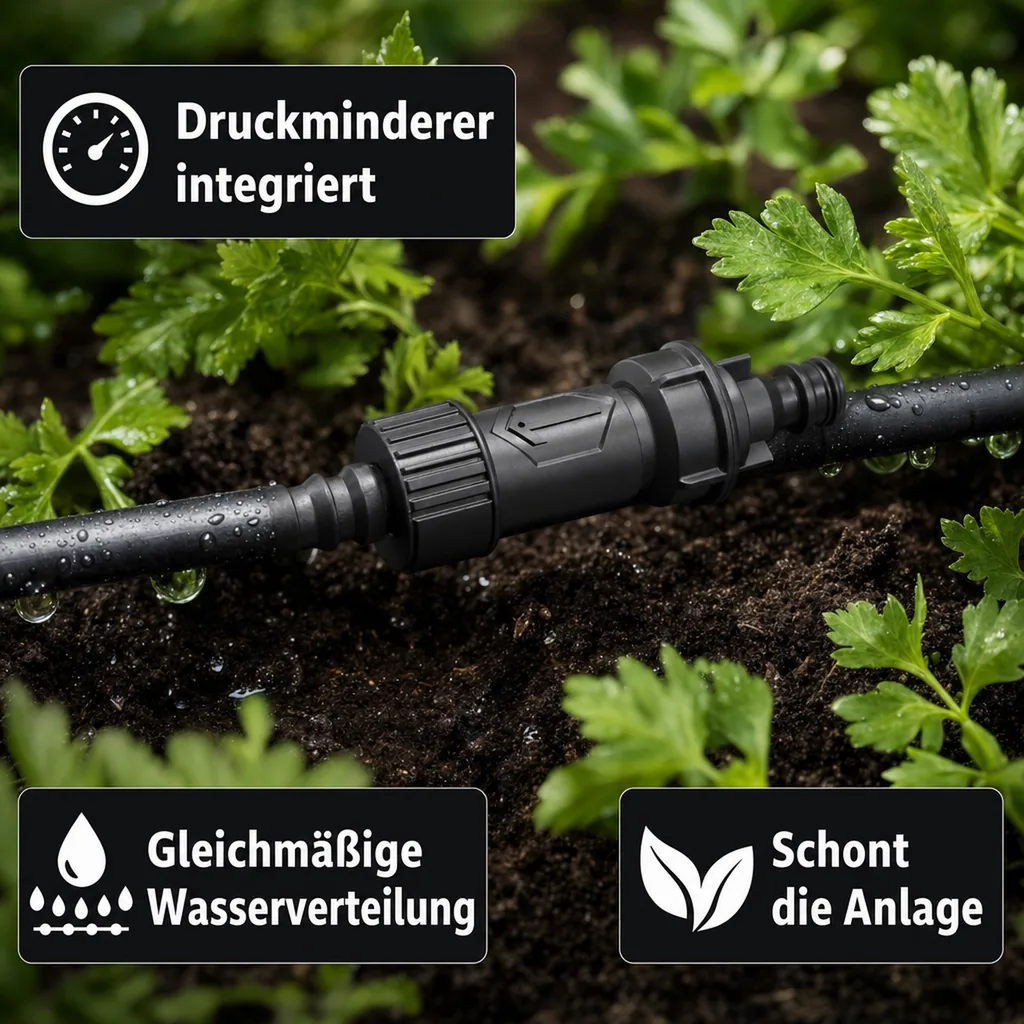 Tropfbewässerung, Druckminderer, Universalanschluss 16mm, 1.5 bar