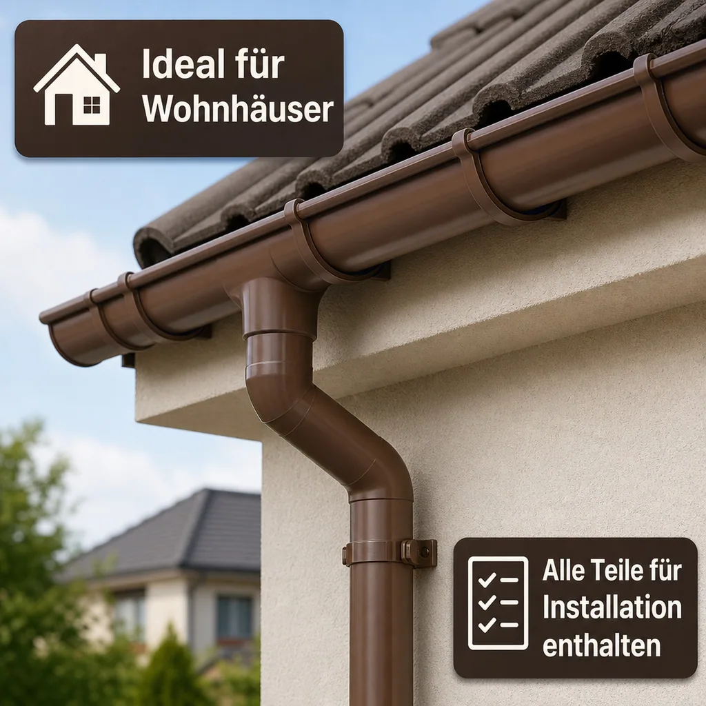 Regenrinne Komplettset 8m braun, System 125, Dachrinne Kunststoff