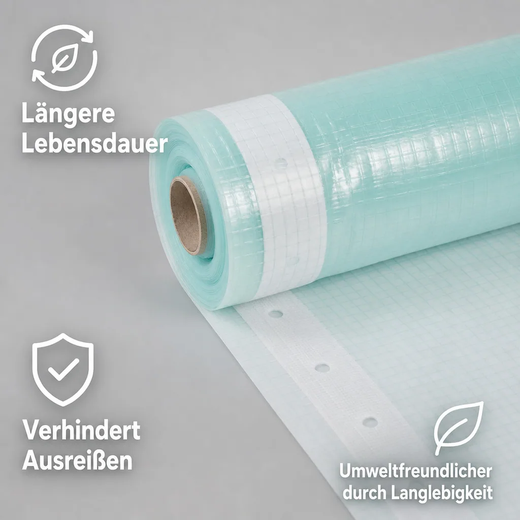 Gitterfolie 4m x 10m, Gewächshausfolie mit Nagelrand, Reißfest