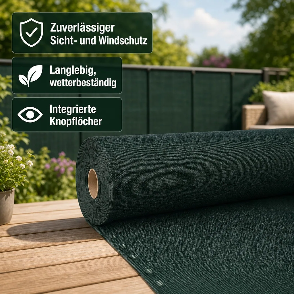 Sichtschutznetz, Windschutznetz, 1x50m, Gartenzaun, Zaunblende, HDPE Netz, grün