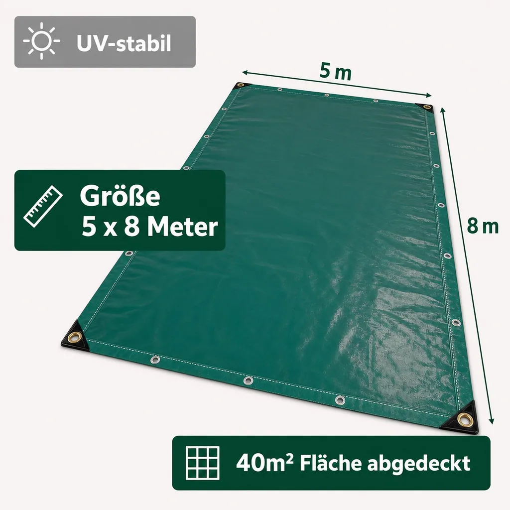 PVC Plane 650g, Abdeckplane, 5x8m, grüne Plane, wasserdicht (40m²)