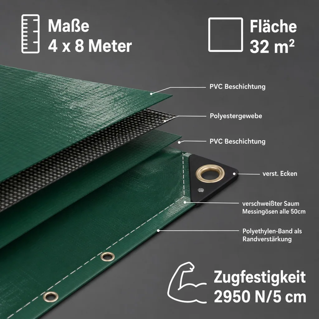 Abdeckplane, 4x8m, 32m², grün, 650 g/m², PVC Plane
