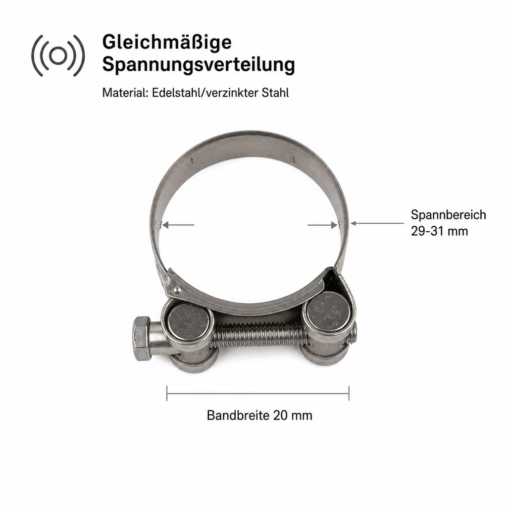 Schlauchschelle, Gelenkbolzenschelle 29-31mm, W2, DIN 3017
