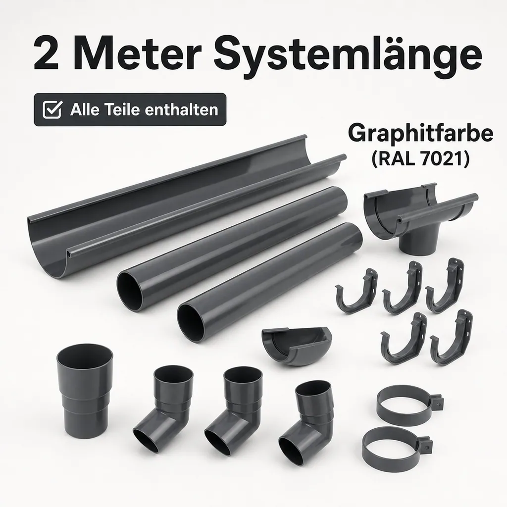Dachrinne Set, Regenrinne Komplettset, 2m Graphit