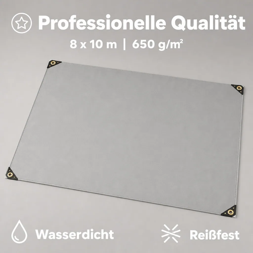 PVC Plane, Abdeckplane 650 g/m², 8 x 10m (80m²), grau, wasserdicht, reißfest