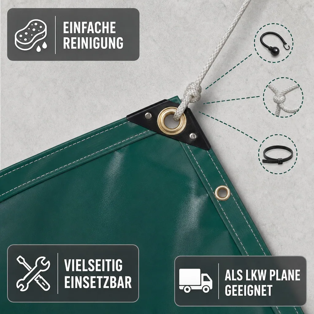 PVC Plane grün 650 g/m², wasserdicht, reißfest, LKW Plane, 3,5 x 7m (24,5m²)
