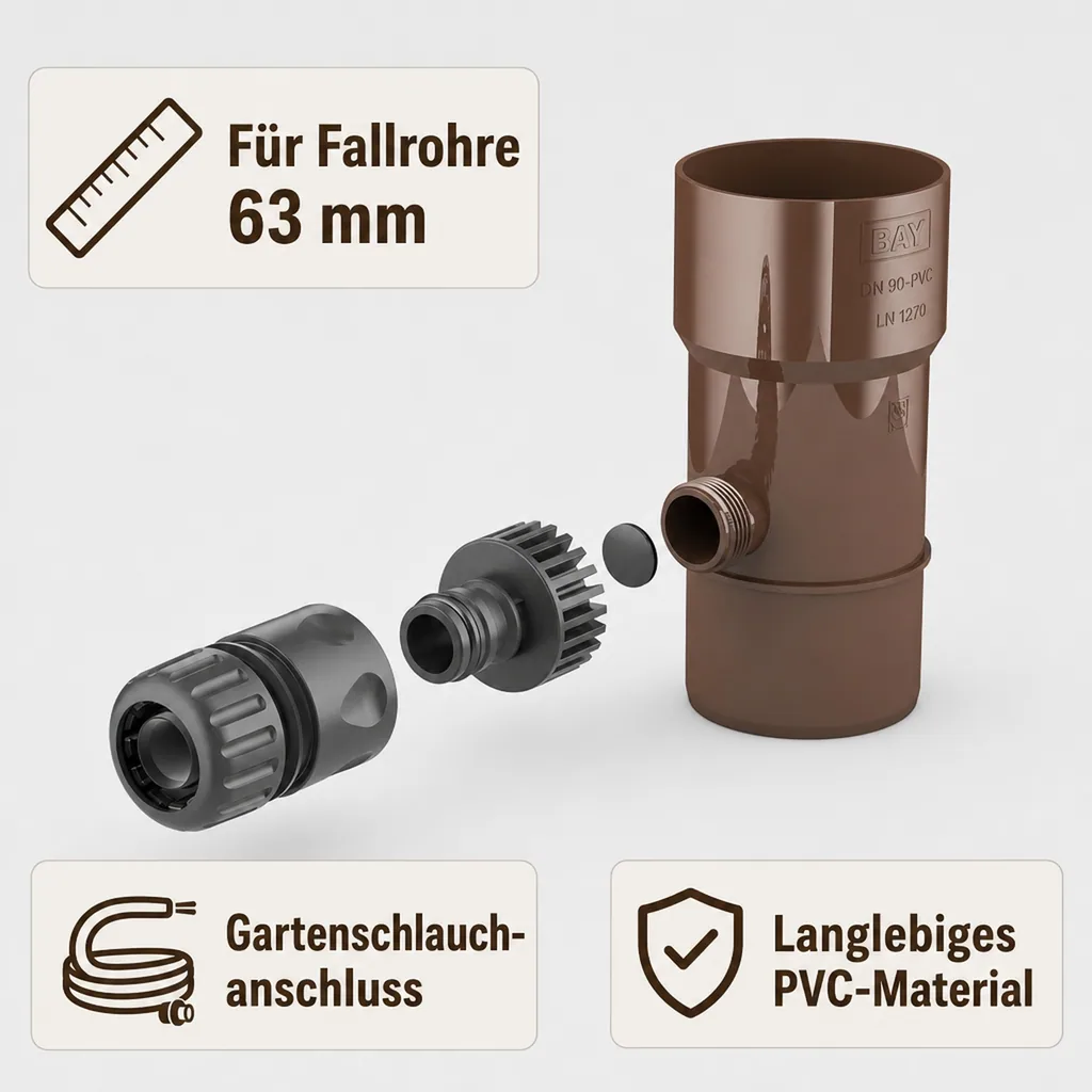Regenwasser Sammler, Fallrohr Regensammler braun, 63mm