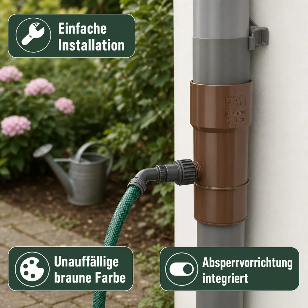 Regenwasser Sammler, Fallrohr Regensammler braun, 63mm
