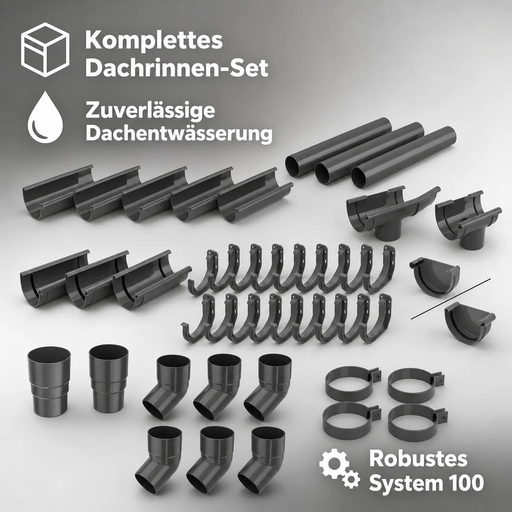 Dachrinne Set 10m, Regenrinne Komplettset graphit, System 100