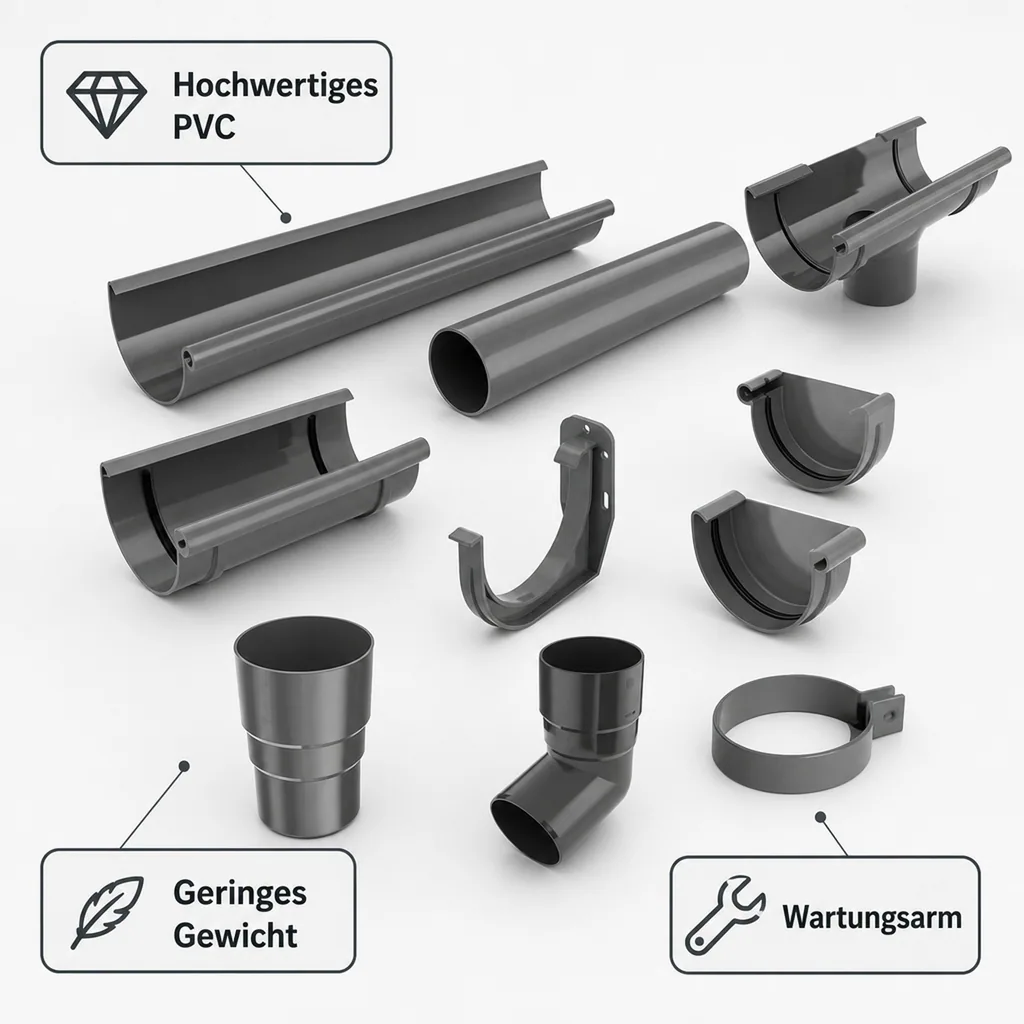 Regenrinne 100, Dachrinne Set, 12m Graphit, System