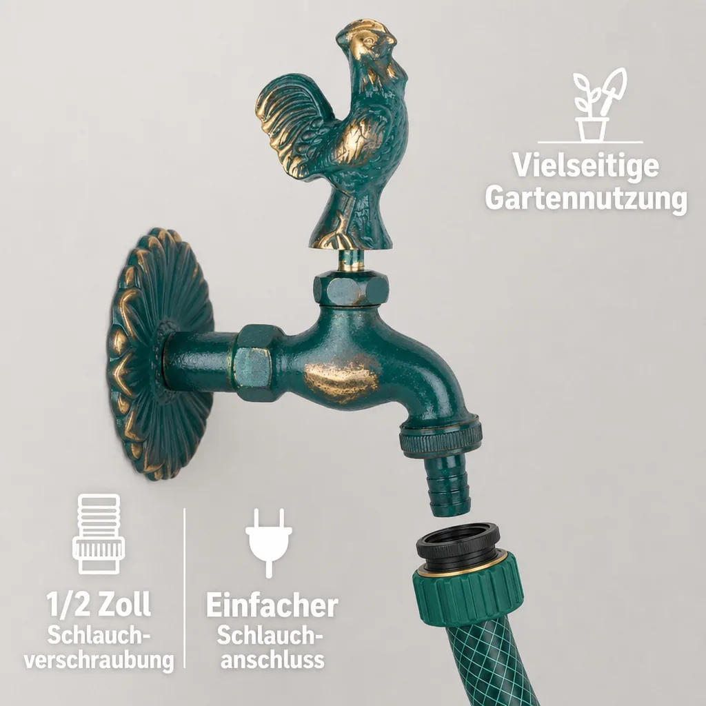 Auslaufventil, Gartenauslaufventil, Wasserhahn Garten, patiniert 1/2 Zoll