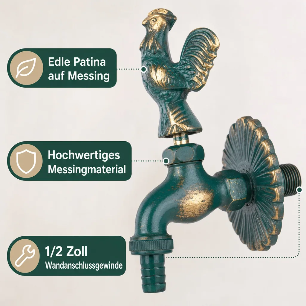 Auslaufventil, Gartenauslaufventil, Wasserhahn Garten, patiniert 1/2 Zoll