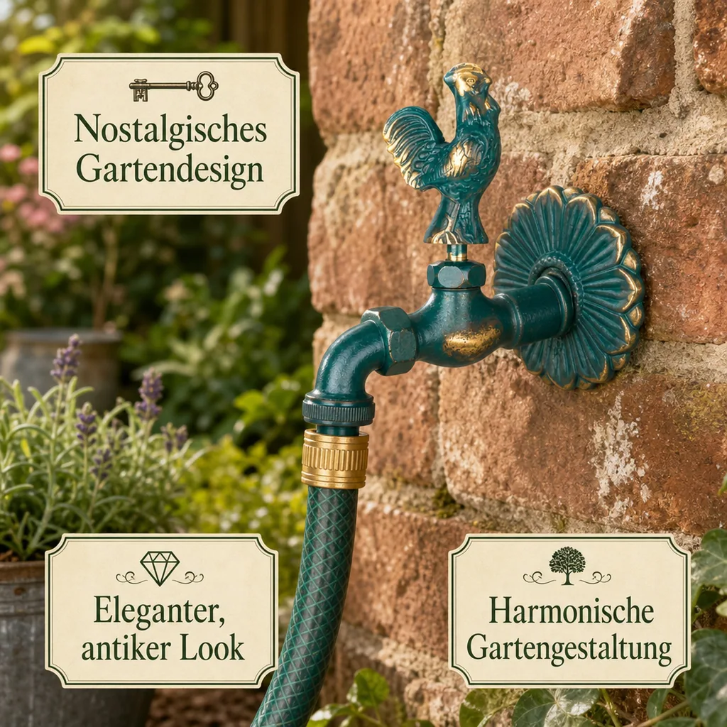 Auslaufventil, Gartenauslaufventil, Wasserhahn Garten, patiniert 1/2 Zoll