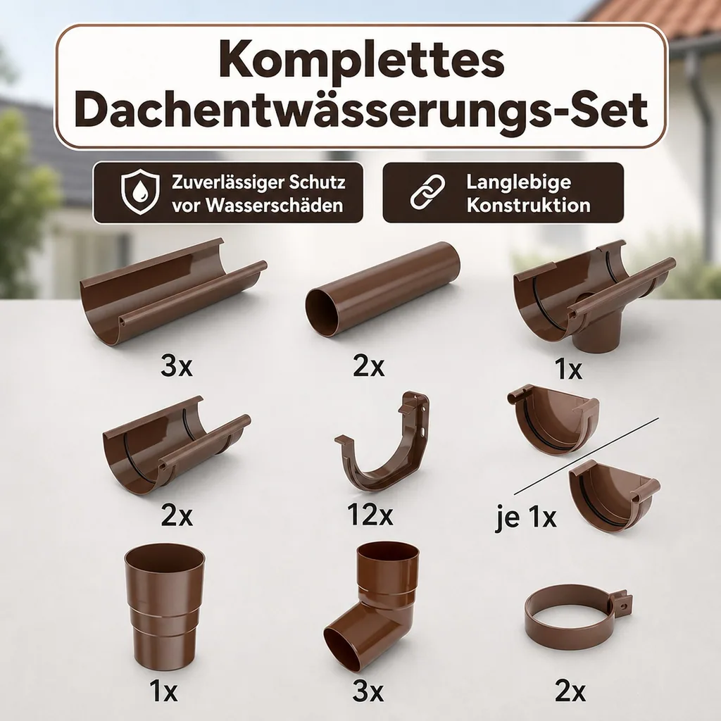 Regenrinne braun Set, 6m Komplettset System 75