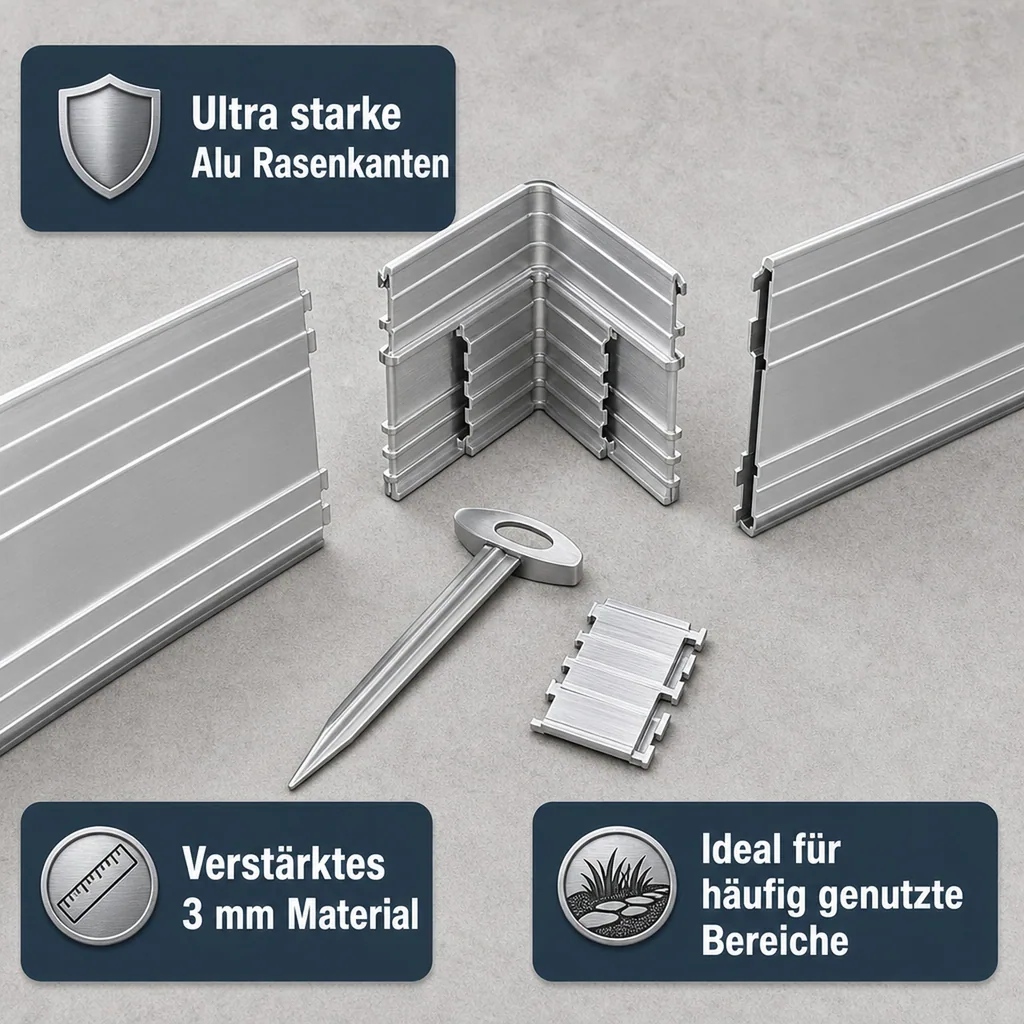 Ultra Starke Alu Rasenkanten 10-14-24 cm, Breite: 14 cm; Menge: 5 Stück; Länge-GS: 1 m