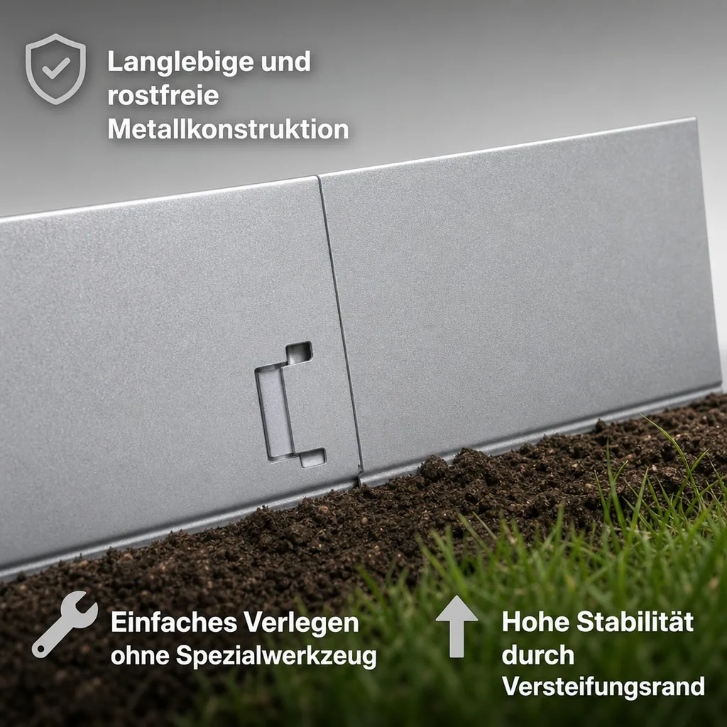 Rasenkanten Metall 18.5 cm x 120 cm ohne Farbe | Beeteinfassung | Beetumrandung | Beetbegrenzungen, Color-GS: ohne Farbe