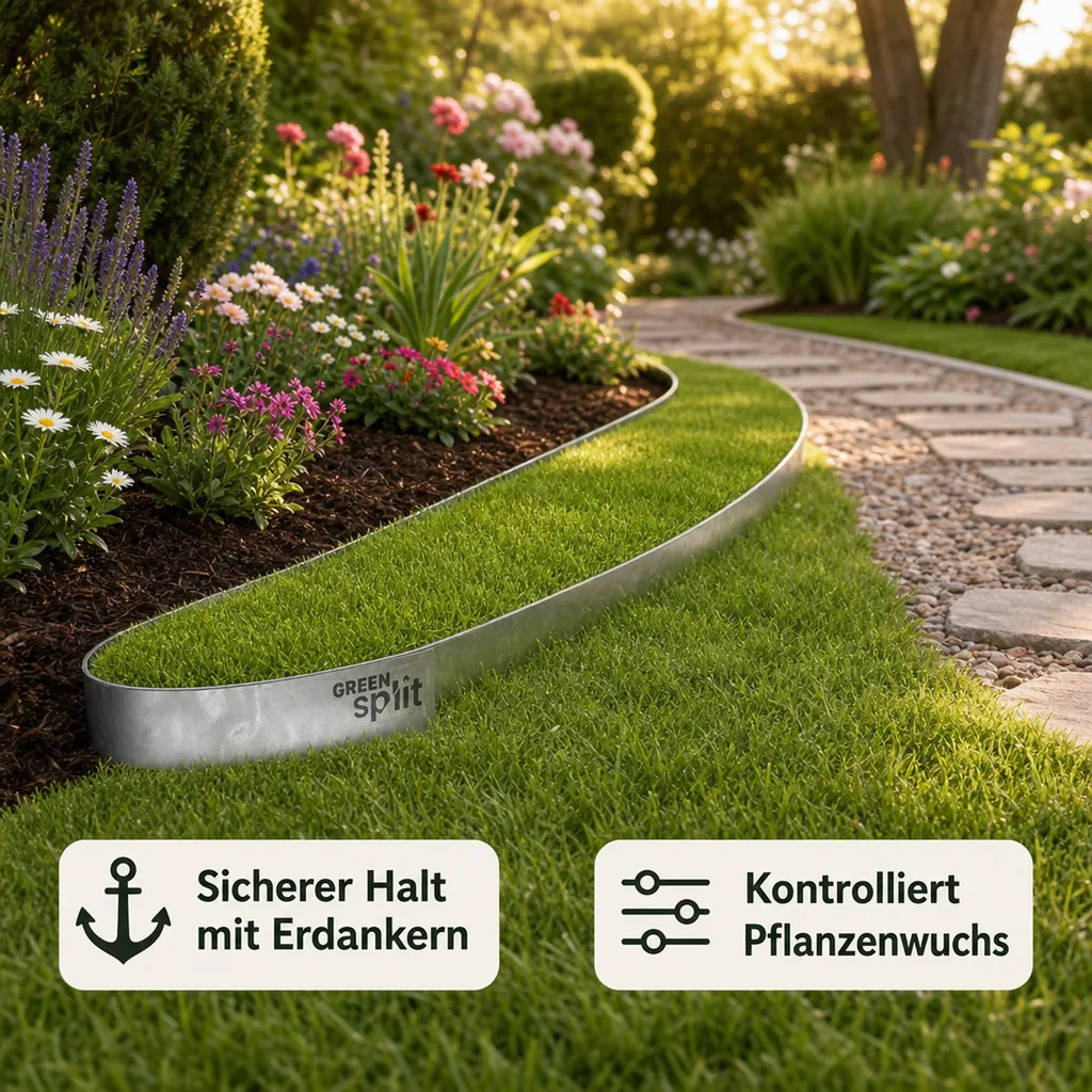 Rasenkantenband Metall Alu/Zink (Länge 10m 15m / Höhe 15cm 20cm 25cm) | Rasenkanten | Beeteinfassung | Beetumrandung | Beetbegrenzungen, Länge-GS: 10 m; Breite: 15 cm