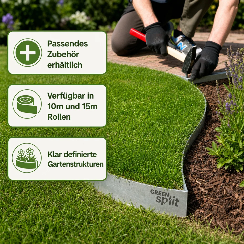 Rasenkantenband Metall Alu/Zink (Länge 10m 15m / Höhe 15cm 20cm 25cm) | Rasenkanten | Beeteinfassung | Beetumrandung | Beetbegrenzungen, Länge-GS: 10 m; Breite: 25 cm