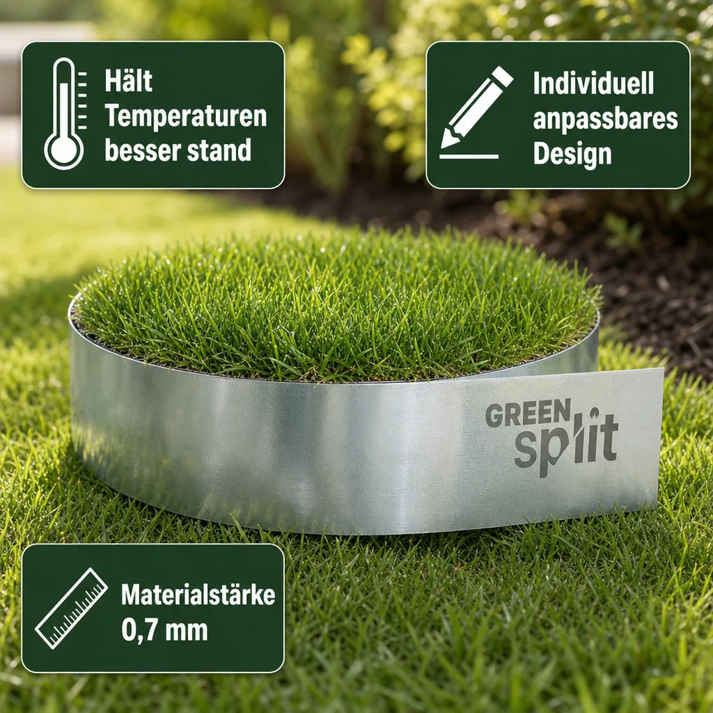 Rasenkantenband Metall Alu/Zink (Länge 10m 15m / Höhe 15cm 20cm 25cm) | Rasenkanten | Beeteinfassung | Beetumrandung | Beetbegrenzungen, Länge-GS: 10 m; Breite: 25 cm