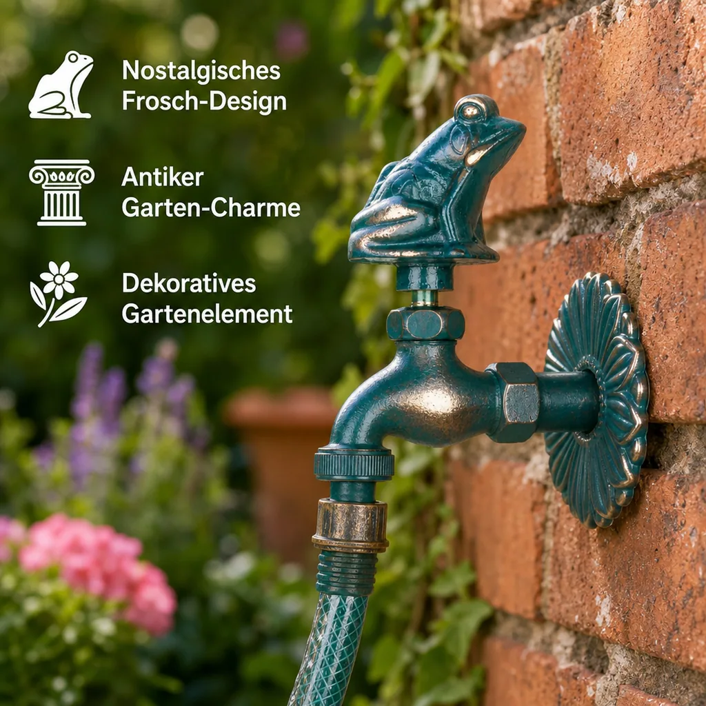 Auslaufventil Garten, Nostalgie Frosch, Wasserhahn 1/2 Zoll