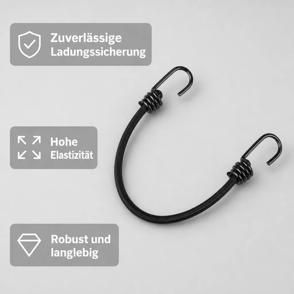 Expanderseil mit Haken 10mm x 100cm, Gepäckspanner, Gummiseil
