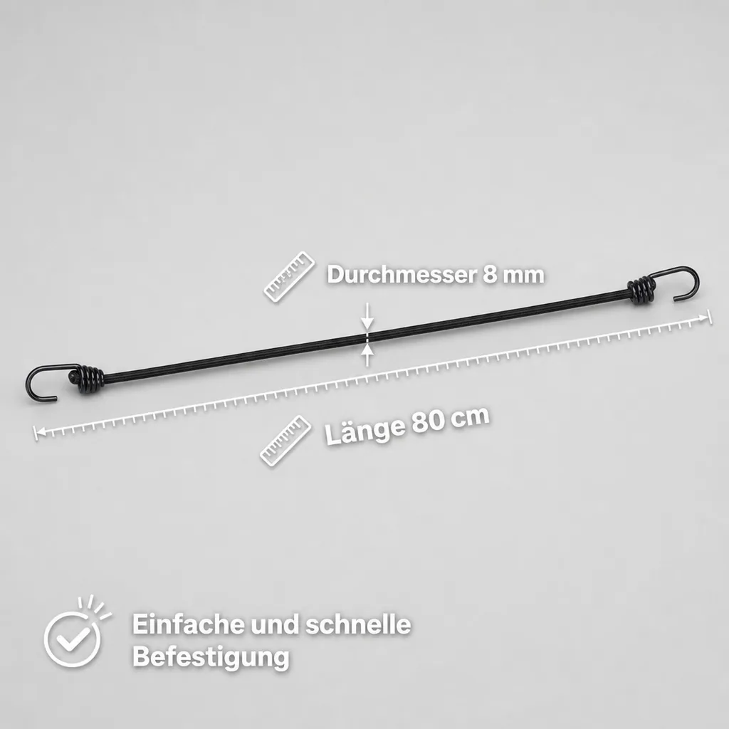 Expanderseil mit Haken, 8mm x 80cm, Gummiseil für Anhänger