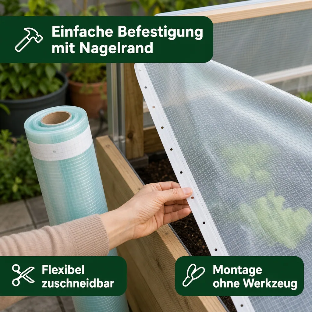 Gitterfolie, Gewächshausfolie, transparent, Nagelrand, 1,5x3m