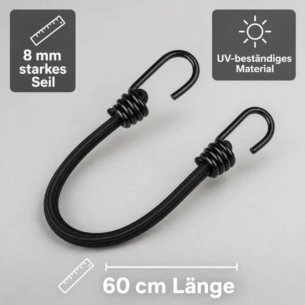 Expanderseil 8mm mit Haken, Gepäckspanner 60cm