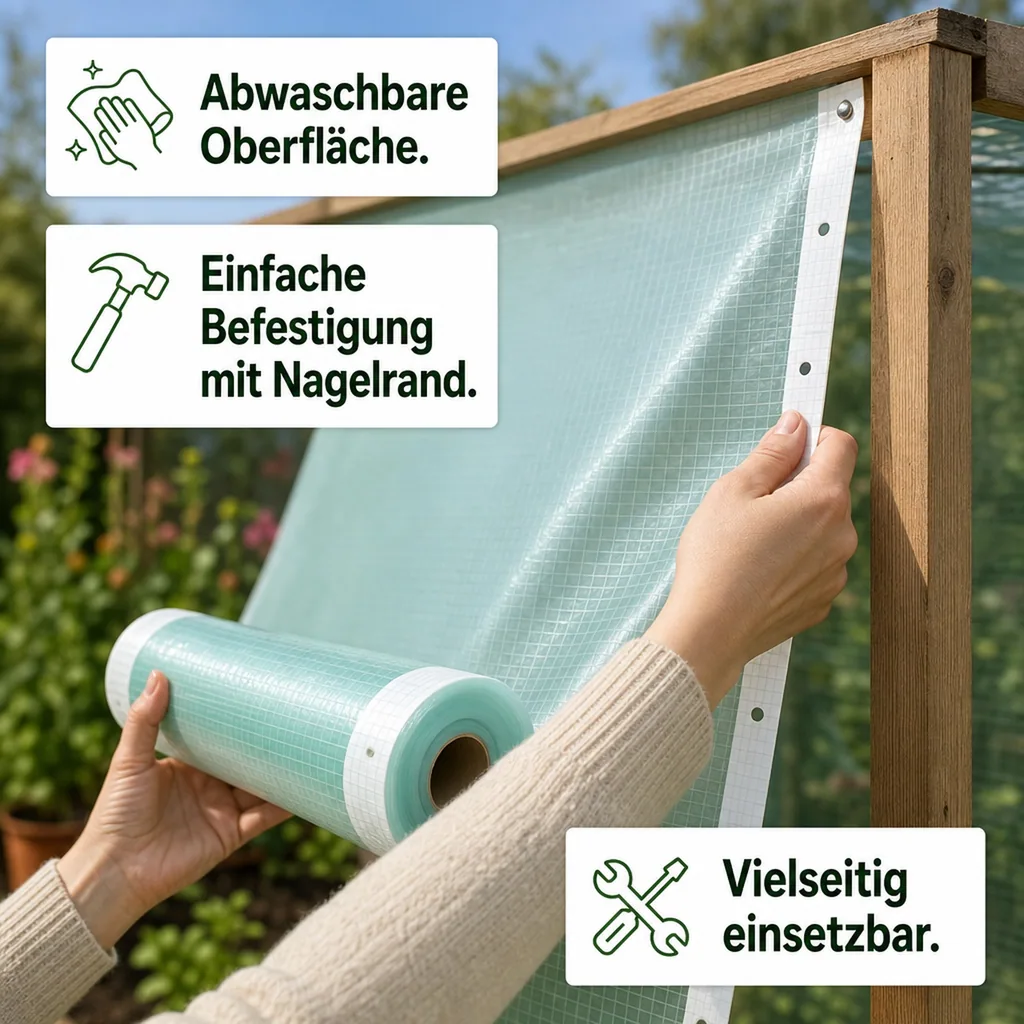 Gitterfolie, Gewächshausfolie, 1,5 Breite x 8 Meter, Nagelrand
