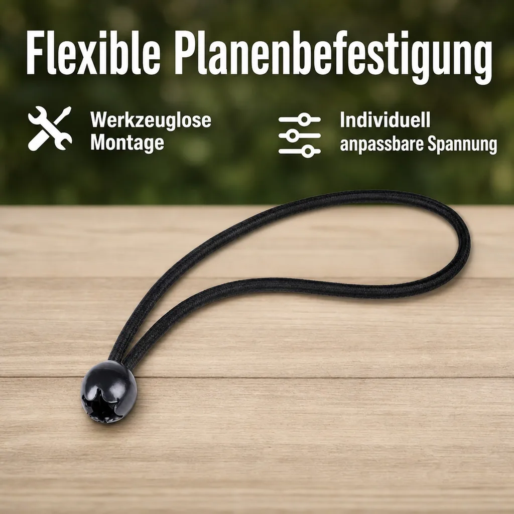Planenspanner mit Kugel, Expanderschlinge 6 mm x 18 cm, schwarz