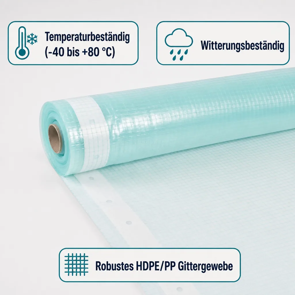 Gitterfolie, Gewächshausfolie, 3m Breite, mit Nagelrand, Abdeckfolie